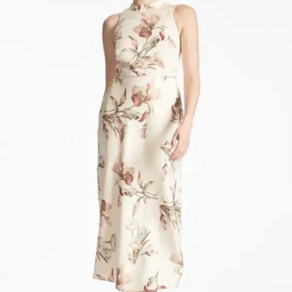 Sachin & Babi Lisandra Eggshell Petals Satin Crepe Floral Midi Dress